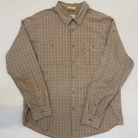 Haggar Life Khaki Button Up Mens Size XL Orange Tan Plaid Long Sleeve Gorpcore - Picture 4 of 13